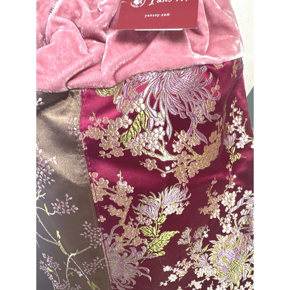 Yans NY Pink Velvet Brocade Evening Bag Beaded Fringe Ring Handle NWT Floral - Picture 2 of 4